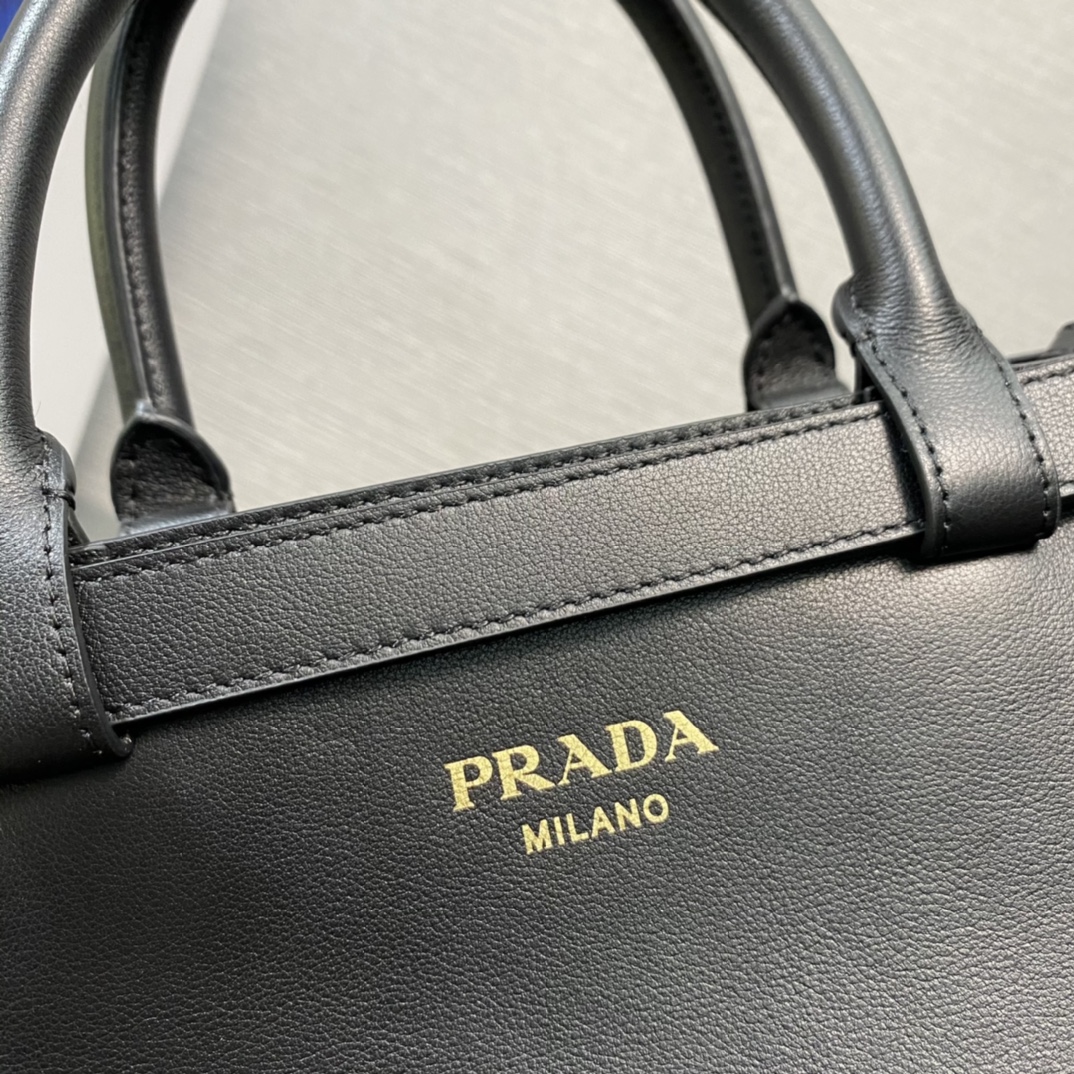 Prada Small Buckle Leather Handbag Shoulder Bag With Double Belt Black 1BA418